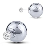 STEVEN G Double Sided Reversible Stainless Steel Ball Stud Earrings Czech Crystals Hand Set High Polished