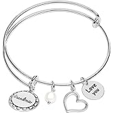 LeCalla 925 Sterling Silver Expandable Wire Multi-Charm Bangle Bracelet for Women