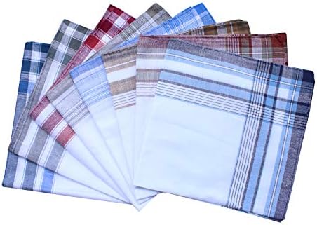 CoCoUSMAssorted Pack of Mens Classic Striped Border Cotton Handkerchiefs White