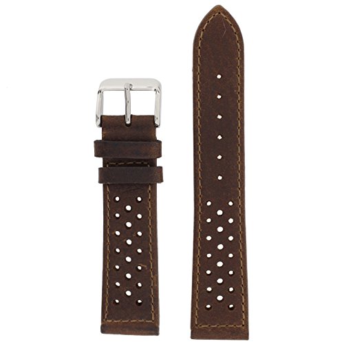 Tech Swiss TSA420-20SS Watch Band Brown Rally Racing Sport Leather 20 millimeter