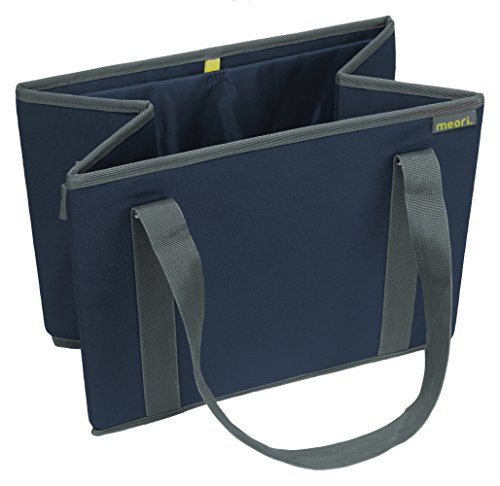meori NEW Foldable Collapsible Reusable Market Basket Tote Bag with Handles for Grocery Shopping, Picnic, Road Trip, Errands in Marine Blue (Dimensions: 14.6 x 11 x 10.25 inches open)