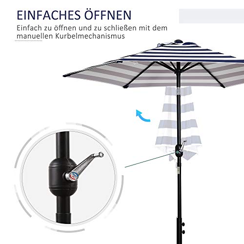 Outsunny Sonnenschirm Gartenschirm Terrassenschirm Gestell Stahl im Freien Blauer Streifen Ø230 x 216 cm – Bild 4
