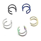 CrazyPiercing 5PCS Piercing Women Girls Men 16G Stainless Steel Non-piercing Fake Lip Nose Ring Clip-on Cartilage Septum Earring Hoop (5 PCS)