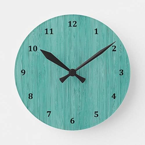 TattyaKoushi 12" Wood Clock, Aquamarine Bamboo Wood Grain Look Round Clock, Living Room Clock