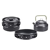 Deacroy Camping Cookware,Outdoor Lightweight Camping Stove Mess Kit,Pots,Kettle and Pans with Mesh Set Bag for Backpacking, Hiking,Picnic,Mountaineering and Camping