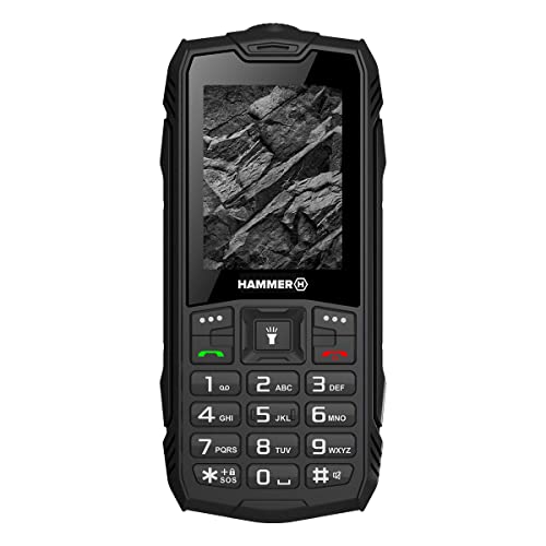Hammer H Rock Handy ohne Vertrag, Robustes Tastenhandy mit IP68, Taschenlampe, 1800 mAh Akku, stoßfest, Dual SIM, 2,4 Zoll Farbdisplay, Arbeitshandy f