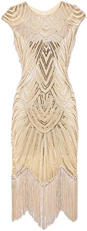 TianWlio Women's V-Neck Beaded Fringed Gatsby Theme Flapper Dress