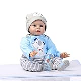 Nicery Reborn Baby Doll Soft Simulation Silicone Vinyl 22inch 55cm Magnetic Mouth Lifelike Boy Girl Toy Blue Dog