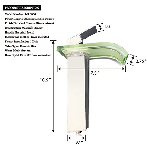 Bathroom Led Faucet Single Handle Mixer Tap, Water Powered (No Battery Required), 3 Color Changing Base On Temperature - Thumbnail 2