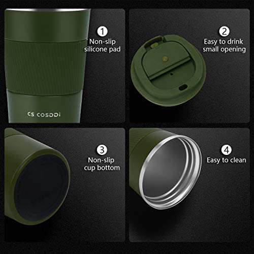 CS COSDDI Thermobecher- Isolierbecher, Edelstahl Travel Mug, 13oz/380ml Vakuum auslaufsicher Reisebecher mit Deckel, Autobecher, doppelwandig isoliert für, Wasser und Tee, Kaffee-to-go Becher – Bild 5