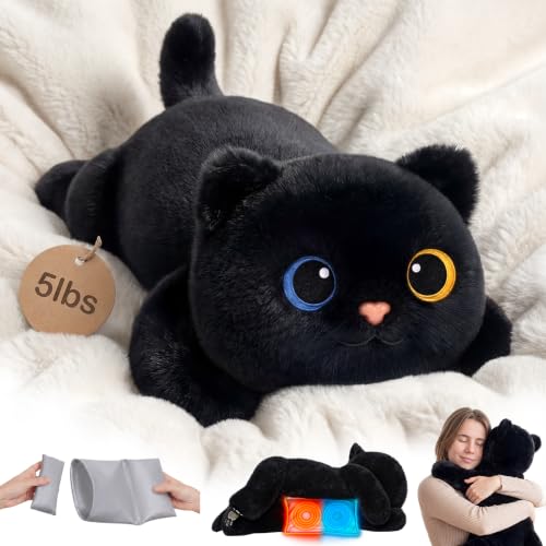 Mewaii Weighted Teddy Black Cat Plush 2.3kg, Dual Hot-Cold and Adjustable Weight Stuffed Animal for Comfort & Cozy, Cuddly Real Hug Cat Plushie Gifts for Women & Girls & Kids, 50cm(23inch)