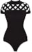 Angashion Women Sexy Sheer Caged Short Sleeve Bodysuit Jumpsuit Clubwear Tops,Black,US 2/Tag S