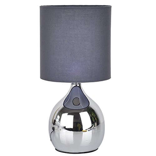 WERFACTORY Mini Touch Control Table Nightstand Bedside Lamps White Fabric Shades 4 Stage W15H30CM Modern Chrome Small Table Desk Reading Light (WHITE 1PACK) (GREY-2PACK)