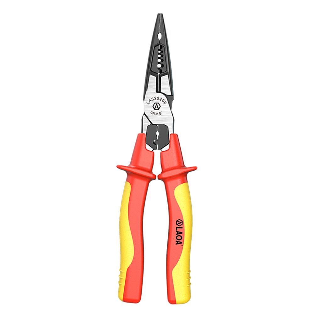 Photo 1 of LAOA 1000V Insulated Multifunctional Pliers,Needles Nose Pliers,Wire Cutter, Stripper, Crimper with 60CR-V Steel Heavy Duty Electrician Tool for Auto Repair, Electronics & Tight Spaces