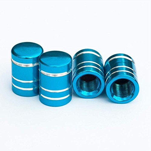 Tire Stem Valve Caps Cover Round Shape (Set of 4pcs) Aluminum with Gasket Rubber Rings Universal fit for All cars and Bike (Sky Blue)