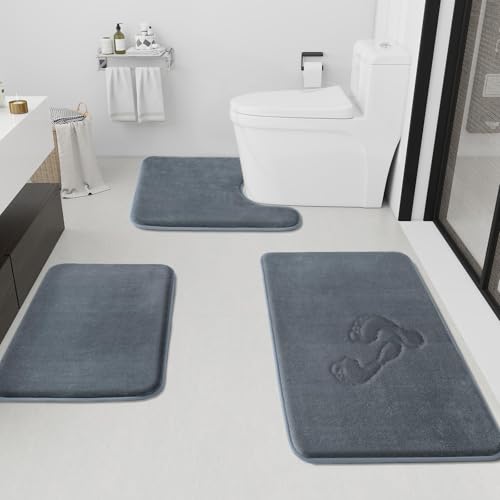 HUXMEYSON Bathroom Rugs Sets 3 Piece, Non-Slip & Quick Dry Bath Mat