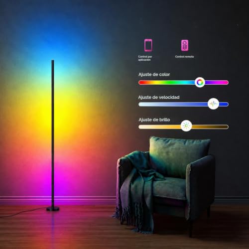 RGB Floor Lamp for Living Room, 120 cm, Set of 2 Dimmable Corner Lamps with Smart App and Remote Control, DIY LED Floor Lamp with 16 Million Colors, Sync