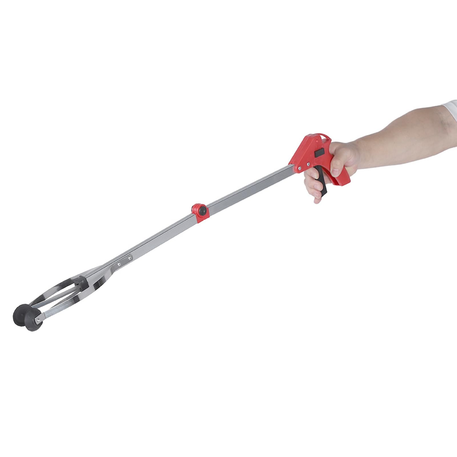 Litter Picker Reacher Grabber Tool, 31.5 Foldable Pickup Tool, Light weight Aluminum Reaching Aid with Rotating Rubber Gripper, Long Arm Extender for Elderly, Litter Trash Picker (Mango rojo)