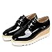Lucksender Womens Square Toes Lace Up Platform Wedge Heels PU Oxford Shoes