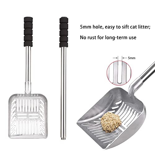 LYCC Cat Litter Scoop Metal Removable Stainless Steel Long Handle Cat Litter Screen Non-Stick Coated with Adjustable Handle and Soft Grip Heavy Duty Pet Cat Litter Shovel with 1 Pcs Hook