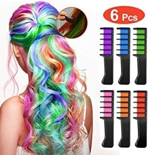 Temporary Washable Hair Color Comb - Built in Sealant Non-Toxic and Safe for Kids, Party, Cosplay and DIY (6-colors)