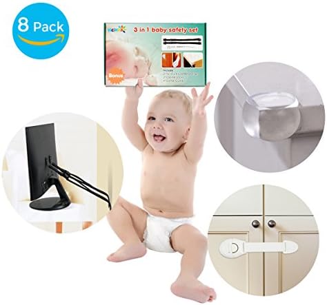 Viciviya Baby Home Safety Kit 8 Pack Child Protection Set for Anti-Tip Furniture/TV Metal Straps, Cabinet Locks and Corner Guards Baby Proofing Set