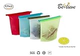 Reusable Silicone Food Bags Eco-Friendly and BPA Free Food Storage Containers Hermetic Air Tight Seal Suitable for Freezer, Dishwasher, and Microwave, 4 Pack with Free Silicone Heat Protection Pad