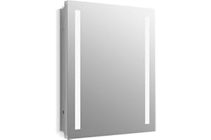 KOHLER 99007-TLC-NA Verdera 24" W x 30" H Medicine Cabinet with Lights, Recessed or Surface Mount Bathroom Medicine Cabinet with Mirror, Aluminum
