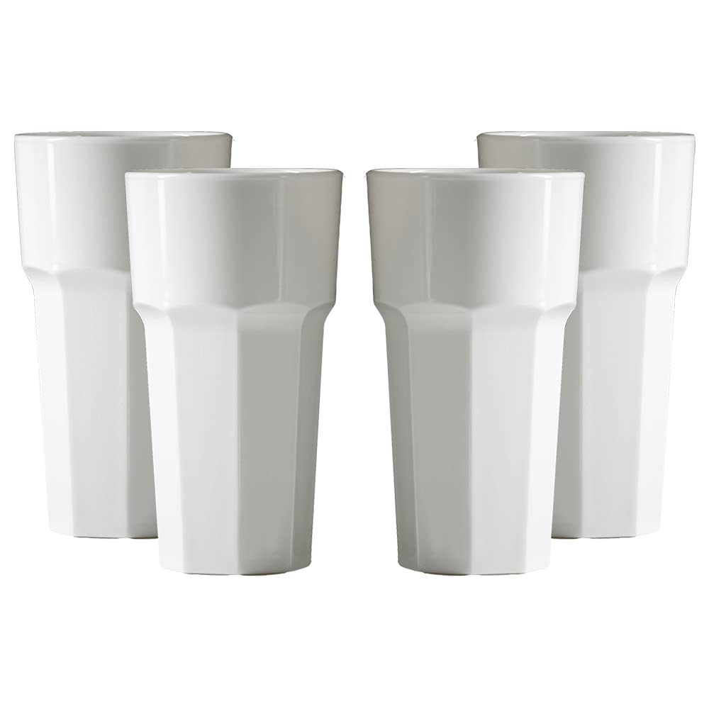 Set of Unbreakable Reusable Polycarbonate Plastic White Octagon Shaped 12 OZ Tumblers. (330ml/ 12oz to Rim Height 13cm, Max Diameter 7.2cm) Realistic Alternative to Real Glass (4)
