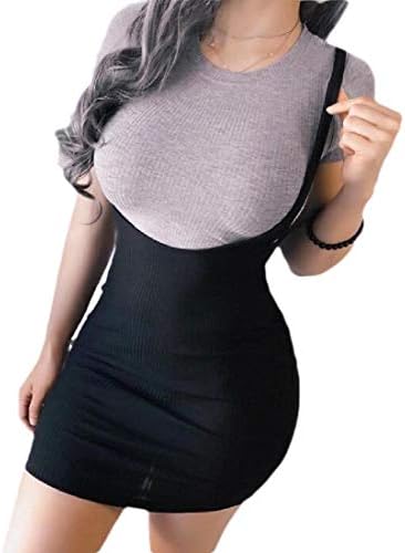 Women High Waist Bodycon Mini Pencil Overall Suspender Skirt