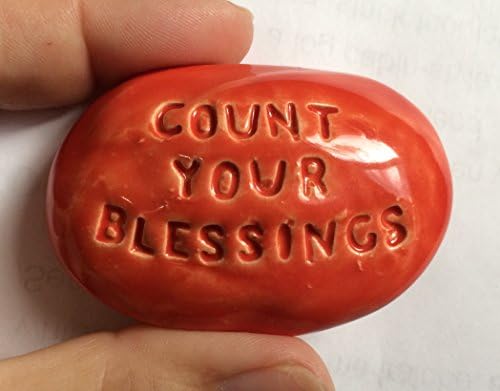COUNT YOUR BLESSINGS - Pocket Stone - Ceramic - Sunset Red Art Glaze - Inspirational Art Piece by Inner Art Peace