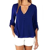 Kingfansion 2016 New Fashion Womens Loose Long Sleeve Chiffon Casual Blouse (L, Blue)