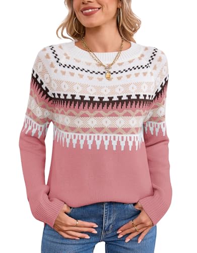 Women's Fair Isle Sweater Long Sleeve Fall Vintage Halloween Knit Pullover at Amazon