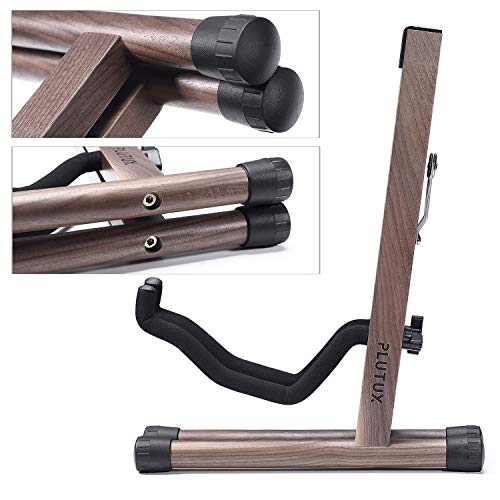 PlutuX Wood Guitar Stand for Acoustic, Electric, Classical, Bass Guitar Portable Guitar Stand Holder Music Instrument Stand Floor Nature Black Walnut - Thumbnail 5