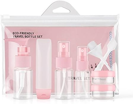 Easy To Caryy Travel Bottles Set, 9 Pieces Travel Bottles, Liquid Dispensing Tubes, Containers Set, BPA Free, Refillable Leakproof, for Liquid, Cream, Shampoo, Perfume, Cosmetic Make-up, Pink