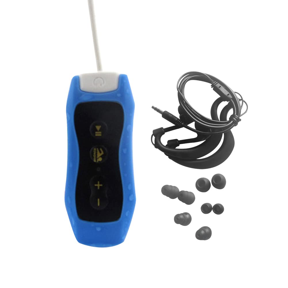 IPX8 Waterproof Stream MP3 Music Swimming Music Player FM Radio Clip Design for Swimming Laps, Watersports,Sport Running, Swimming Diving Music Player,8GB（blue）