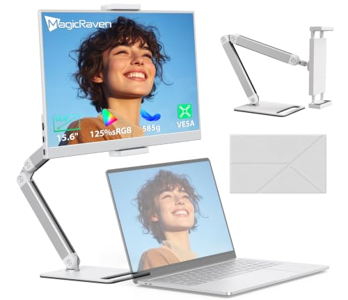 MAGICRAVEN 15.6" Portable Monitor, 1080P IPS Portable Display, HDMI USB C Monitors with Speakers, 125% sRGB Portable Monitor for Laptop/PC/Smartphone, with Metal Stand & Speaker
