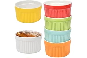 6 Pack Porcelain Bakeware Ramekins Soufflé Dishes 6-OZ 3.54" (9cm) Oven Safe Porcelain Baking Cups Dishes for Baking,Cooking,