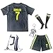 GamesDur 2018/2019 Cristiano Ronaldo #7 Third Black Soccer Kids Jersey & Short & Sock & Soccer Bag Youth Sizes (13-14 Years)