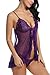 Avidlove Sexy Nightwear Deep V Neck Babydoll Flyaway Lingerie Lace Chemises Purple XXL