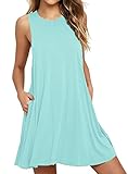 VIISHOW Women's Sleeveless Pockets Casual Swing T-Shirt Dresses (XXL, Nile Blue)