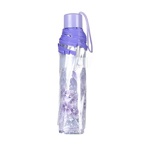 Anti-UV Sun/Rain Umbrella, Sttech1 Three Fold Transparent Clear Cherry Blossom Mushroom Sakura Folding Sunshade Rain Umbrellas for Women Girls (Purple)
