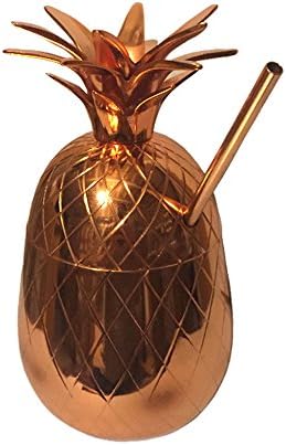 20oz Brass Pineapple Cocktail Mug with 9 Inch Straw Included, Copper Color, Design, Polished Finish - Great Holiday Gift