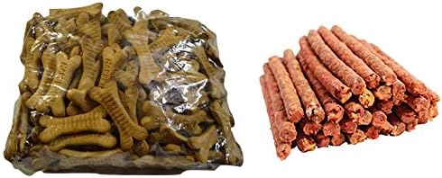 Foodie Puppies Dog Treat Combo - Chew Sticks Mutton (400g) + Happi Dog Biscuits (400g)
