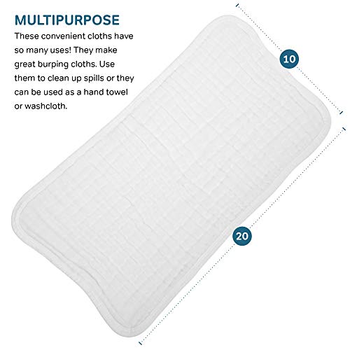 6 Pack Muslin Burp Cloths Large 20" by 10" 100% Cotton, Hand Wash Cloth 6 Layers Extra Absorbent and Soft