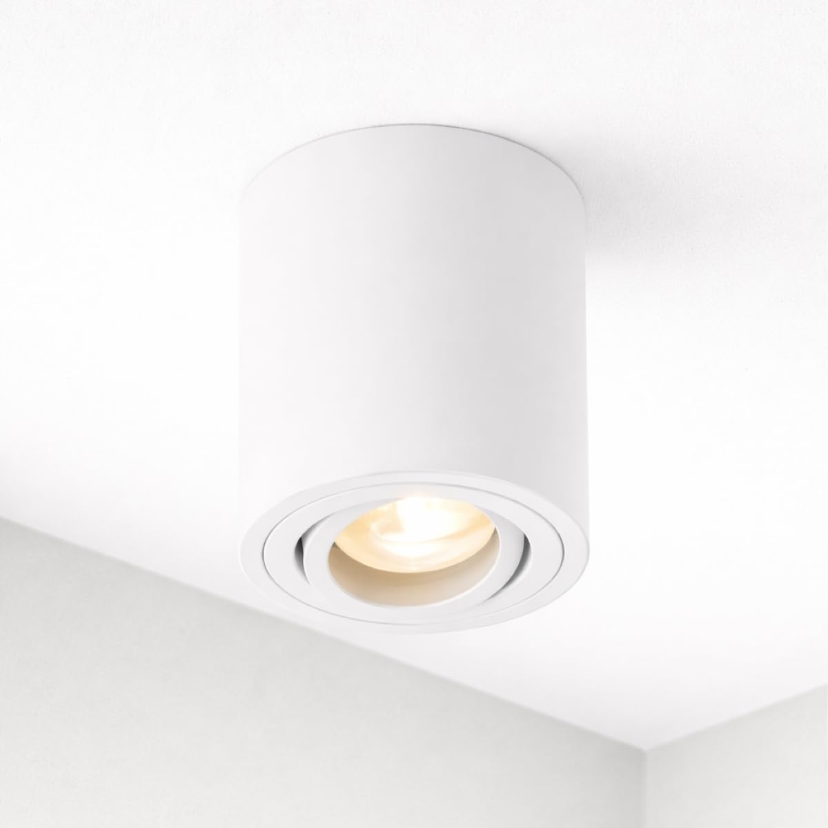 CGC Lighting Modern Ceiling Spotlight Cylinder Surface Mount Adjustable Tilt Downlight GU10 (White, Round)