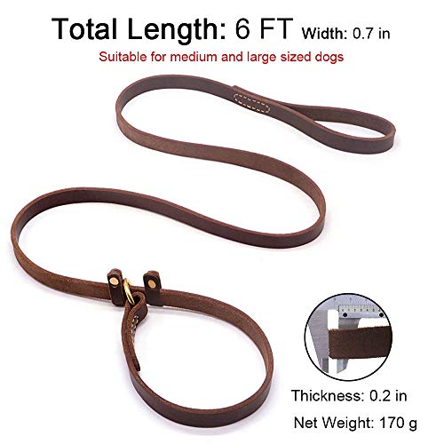 Wellbro Real Leather Slip Lead Dog Leash, Soft Adjustable Pet Slip