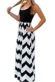 ChongXiao Women's Summer Sleeveless Boho Wave Striped Beach Chevron Long Maxi Dress (XL, Black)