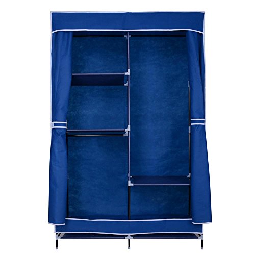 New Portable 42" Organizer Closet Storage Clothes Wardrobe Shoe Rack W/ Shelf Blue #341