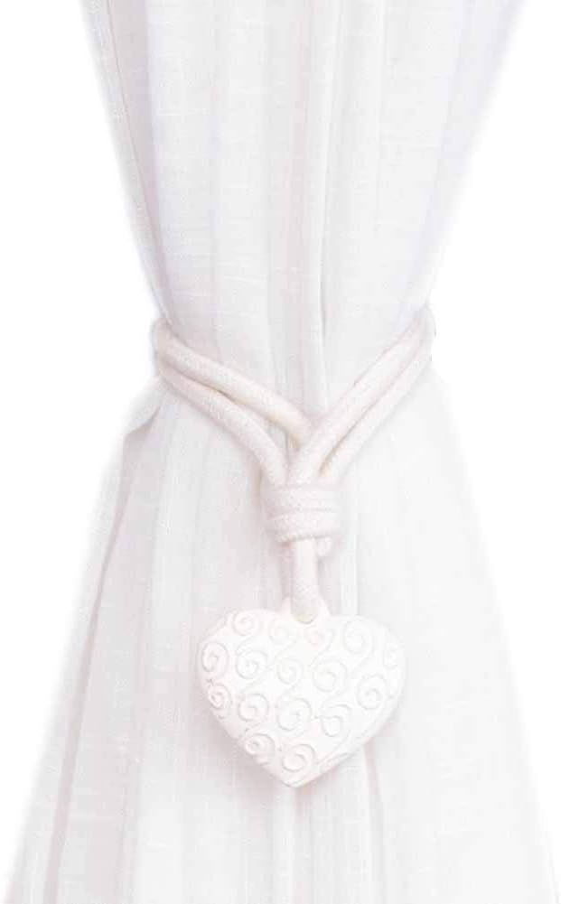 YING CHIC YYC 1Pair Lovely Heart Curtain Tieback Rope Drapery Home Curtain Holder Bind Cotton Tiebacks (White)